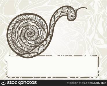 vector hand drawn monochrome snail with unique ornament with frame for your text