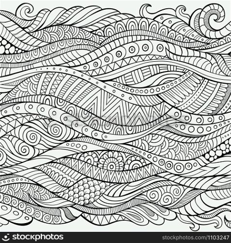 Vector hand drawn outline abstract ornamental ethnic stripe background. Vector outline abstract ornamental ethnic stripe background