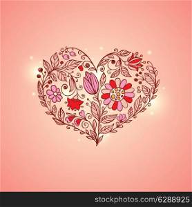 Vector hand drawn pink floral heart for Valentine&rsquo;s day