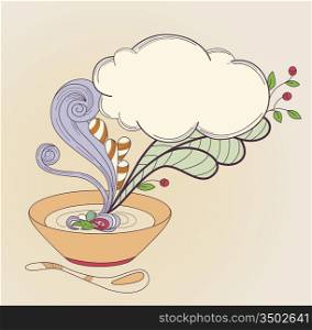 Vector hand drawn plate of a soup and cloud