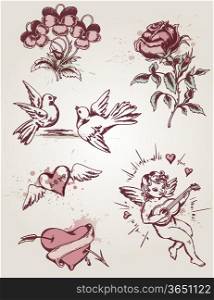 Vector hand drawn retro elements for Valentine&acute;s Day