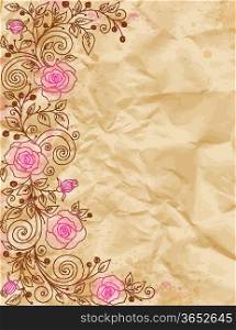 vector hand drawn retro floral background with rose