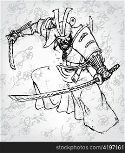 vector hand drawn samurai japanese illustration