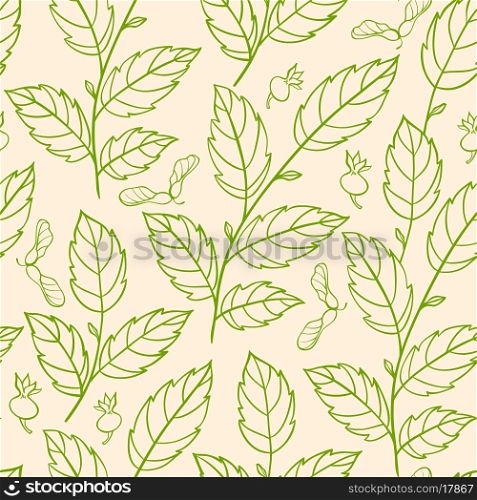 Vector hand drawn seamless pattern with green branches