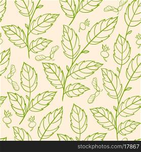 Vector hand drawn seamless pattern with green branches