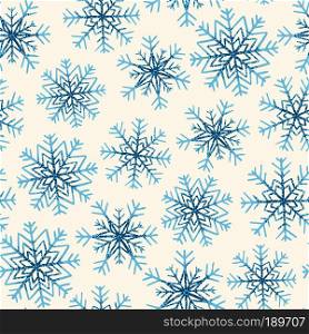 Vector hand drawn seamless snowflakes pattern with texture. Winter backdrop in blue colors