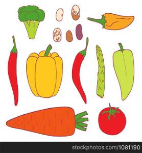 Vector hand drawn set of doodle isolated vegetable, great design for any purposes.. Isolated vector flat set of vegetable