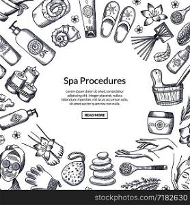 Vector hand drawn spa elements background with round place for text illustration. Vector hand drawn spa elements background illustration