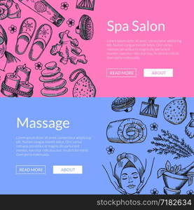 Vector hand drawn spa elements horizontal web banners or poster set illustration. Vector hand drawn spa elements horizontal web banners illustration