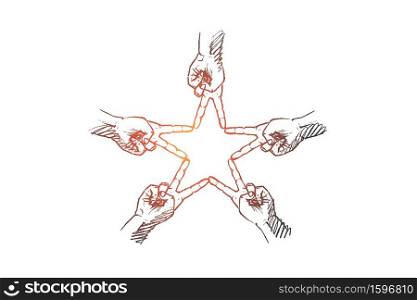Vector hand drawn Star fingers concept sketch. Star formed by human middle and forefingers. Hand drawn star formed by human fingers