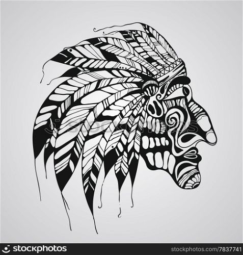 Vector hand drawn Tattoo, Native American Indian chief