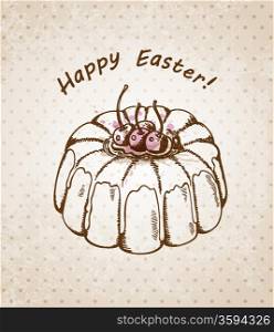 Vector hand drawn vintage Easter background with cake