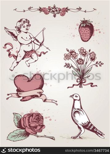 Vector hand drawn vintage elements for Valentine&acute;s Day