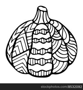 Vector handdrawn illustration of a pumpkin. Zen doodle and zen tangle with a pattern, anti-stress coloring, mosaic. Vector handdrawn illustration of a pumpkin. Zen doodle and zen tangle with a pattern, anti-stress coloring, mosaic.