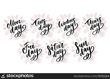 Vector handwritten week days and symbols set. Ink font. Stickers for planner and other. Clipart. Vector handwritten week days and symbols set. Ink font. Stickers for planner and other. Clipart. Isolated.