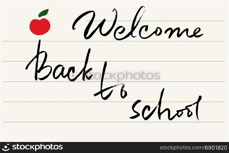"vector handwritten "welcome back to school&rsquo;&rsquo; lettering on notebook sheet"