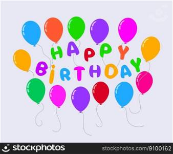 vector happy birthday background for greeting cards. colorful flying balloons and happy birthday text. helium balloon row