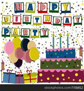 Vector happy birthday card. Birthday cake. Vector Illustration.Colorful birthday.. Vector happy birthday card. Birthday cake