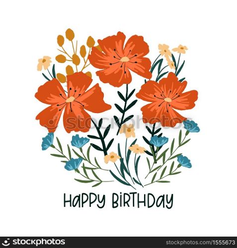 Vector Happy birthday floral card. Greetings, invitation card template for an anniversary, birthday.