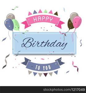 Vector Happy Birthday Greeting Card with balloons and ribbon colorful on a white background. flat design style.