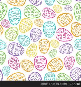 Vector happy easter background. Bright pink, blue, gree, yellow eggs on white cartoon doodle print. Holiday hand drawn seamless pattern. happy easter vector background eggs cartoon doodle seamless pattern