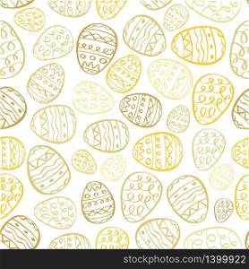 Vector happy easter background. Gold eggs on bwhite cartoon doodle print design. Holiday hand drawn seamless pattern. happy easter vector background eggs cartoon doodle seamless pattern