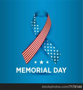 Vector Happy Memorial Day card. National american holiday illustration with ribbon. Festive poster or banner.. Vector Happy Memorial Day card. National american holiday illustration with ribbon.