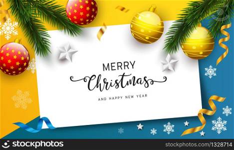 vector Happy New Year and Merry Christmas greeting card.