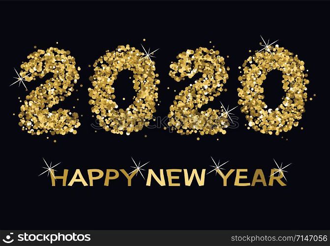 vector happy new year card with golden twenty twenty numbers and golden happy new year text with sparkles