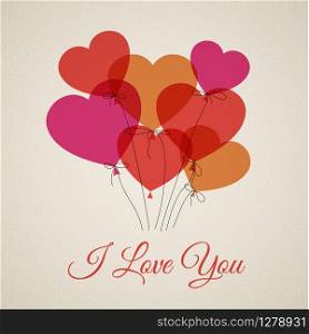 Vector Happy Valentine&rsquo;s card with hearts (I Love You)