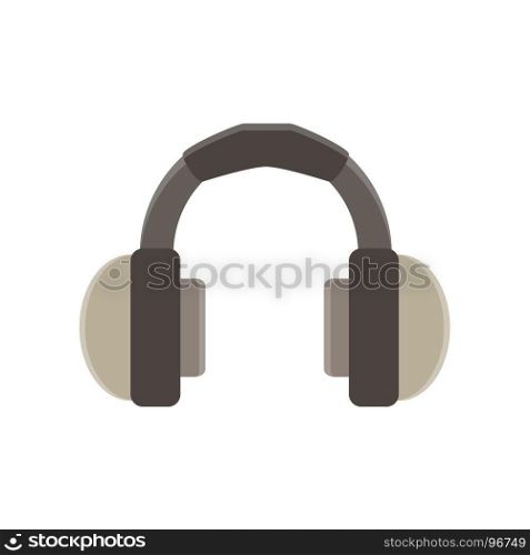 Vector headphones flat icon isolated illustration. Music design symbol dj sound stereo, volume, audio, web, sign, modern front view. Listen device black ear gadget silhouette cartoon logo portable.