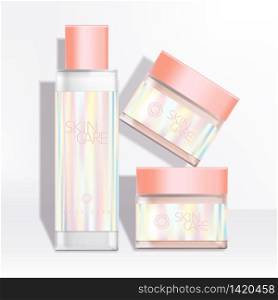 Vector Healthcare / Skincare / Beauty Bottle & Jar Packaging with Holographic Label
