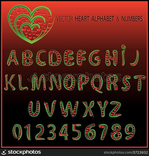 vector heart alphabet and numbers