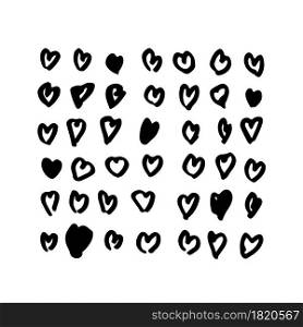 Vector Heart Brush Hand Drawn Element in Black Color Love Sign Sketch Style Abstract Decor Icon Isolated on white Background.. Vector Heart Brush Hand Drawn Element in Black Color Love Sign Sketch Style Abstract Decor Icon Isolated on white Background