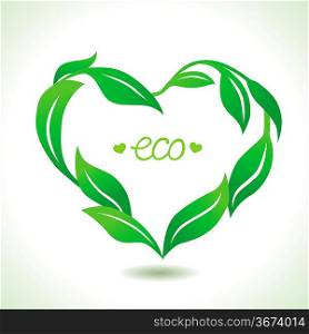 Vector heart frame made from green leaves - ecology concept