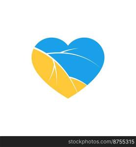 Vector heart icon in the form of the national flag of Ukraine isolated on white. Decorative love symbol in flat style.