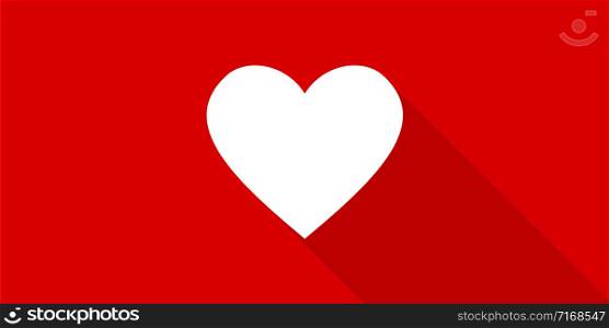 Vector heart in flat design with shadow on red background. Valentine love red background. Valentine gift. Abstract heart flat shadow for decorative design. EPS 10
