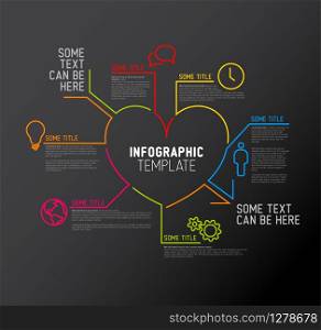 Vector heart / love Infographic report template made from lines and icons - dark version