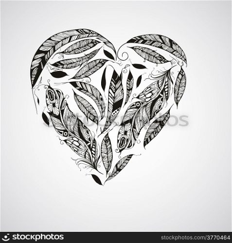 Vector Heart made of Feathers, Native American Indian Style