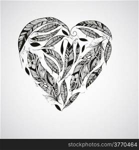Vector Heart made of Feathers, Native American Indian Style