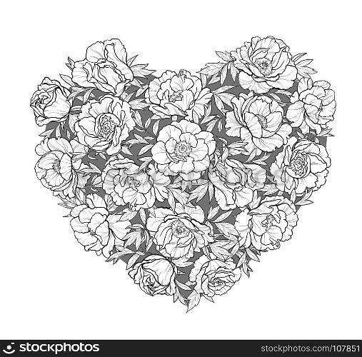 vector heart of peonies. vector heart of peonies on white background