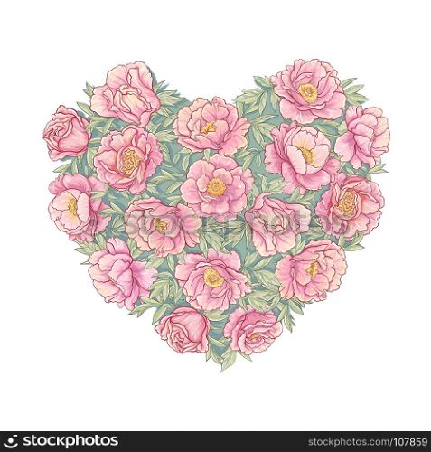 vector heart of peonies . vectorvector heart of peonies on white background