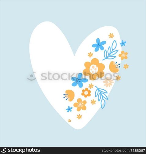 Vector heart of Ukraine with flowers on blue background. Stop War concept vector illustration. love Ukrainian illustration. Save Ukraine from Russia.. Vector heart of Ukraine with flowers on blue background. Stop War concept vector illustration. love Ukrainian illustration. Save Ukraine from Russia