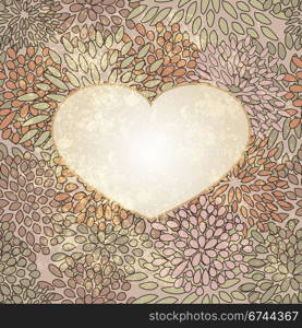 vector heart on seamless floral background on grunge background