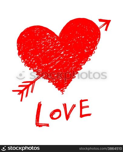 "Vector heart pierced by an arrow with word "Love""