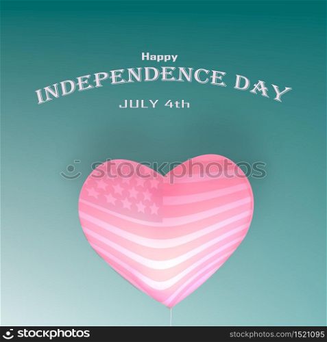 Vector heart shaped flag banner, USA Independence Day banner in vintage style.