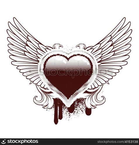 vector heart with grunge and wings