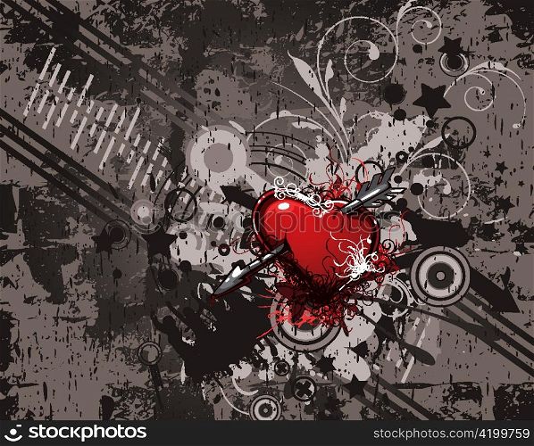 vector heart with grunge background