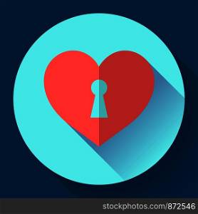 Vector heart with keyhole. Love icon. Flat style. Vector heart with keyhole icon