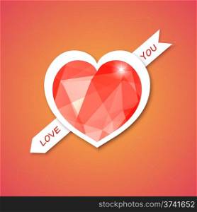 vector heart with triangular diamond mosaic, abstract design for Valentines day.